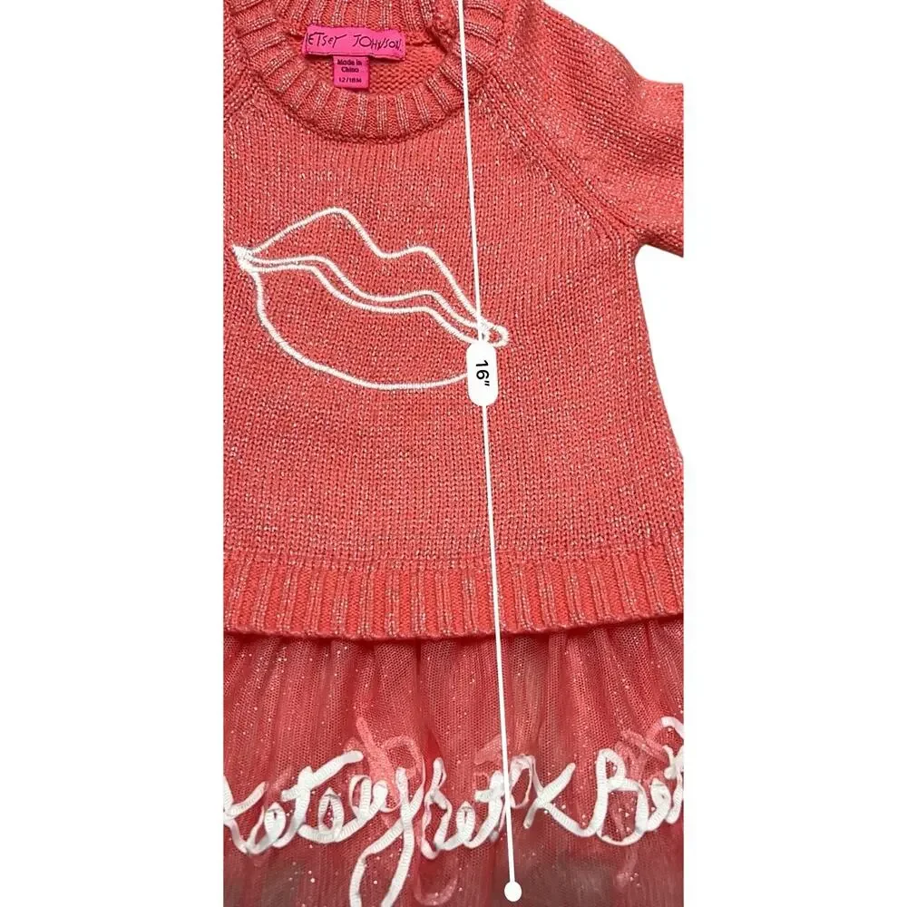 BETSEY JOHNSON Peach Pink SPARKLES Glitter Sweater Dress Tutu Balletcore 12 18 M